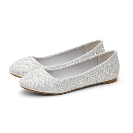 BURUDANI Women Special Occasion Flats Sparkly Womens Rhinestone Dress Shoes SILVER Size 8