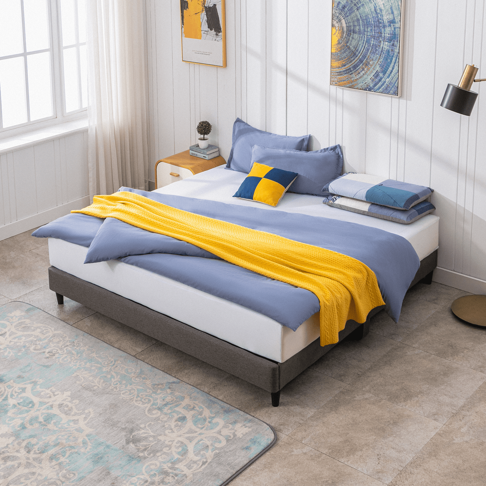 ZAFLY King Size Bed Frame, Linen Platform Bed Frame with