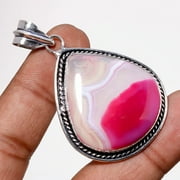 Pink Geode Agate Gemstone Handmade Fashion Ethnic Pendant Jewelry 2.3" SA 9639