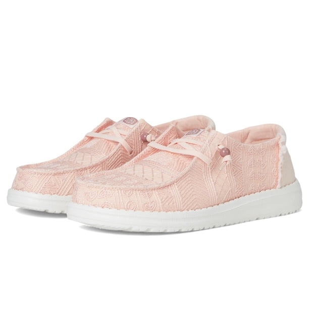 Zapatillas HEYDUDE Wendy para mujer con encaje de crochet rosa pálido talla 8M