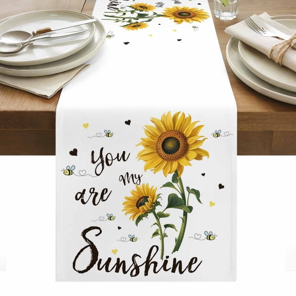 Sunflower Sunshine Table Runner - 36 Inch Long, Kitchen Dining Table Runner Dresser Scarves, Pastoral Bees Farmhouse Floral Farmhouse Decor for Coffee Tables Wedding Party Banquet