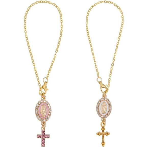 2Pcs Steering Wheel Rosary Charm Accessory Car Rosary for Rearview Mirror with Blessing Pendant Alloy Car Mirror Hanging Ornament Accessories for Truck Bike Driver Gift