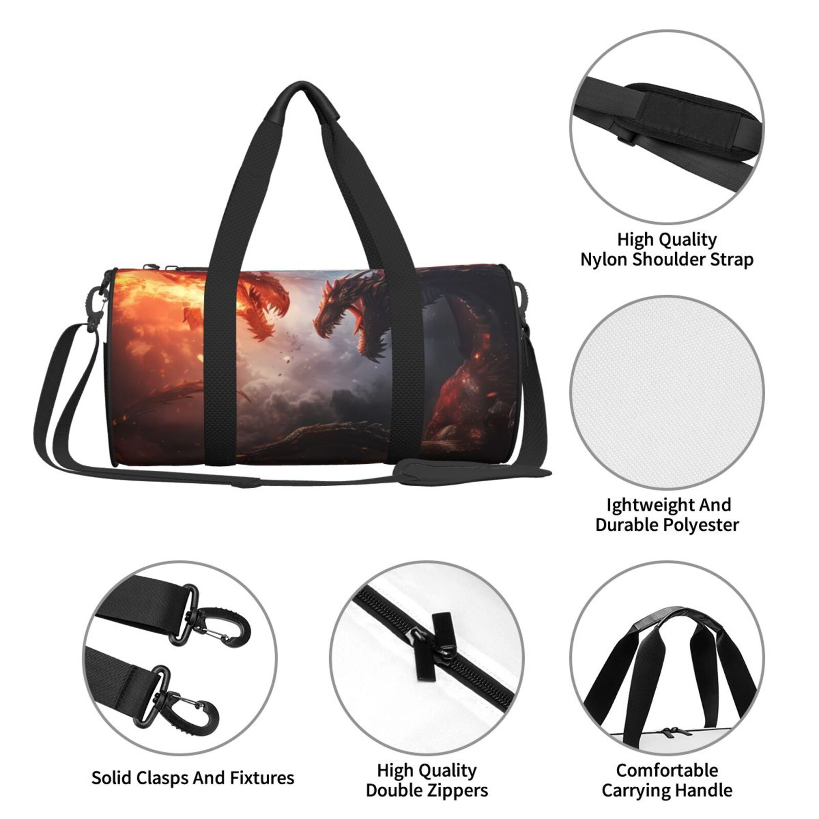 Defioc Fire Sky Dragon for Travel Duffle Bag,Weekender Bag Carry On Tote Bags Hospital Bag Large Capacity Sport Gym Bag for Men Women Fit for Trave, Gym,Weekend