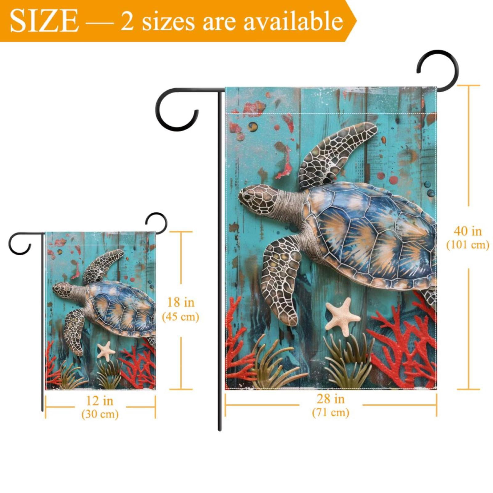 Coastal Sea Turtle Nautical Ocean Starfish Seashell Coral Double Sided Garden Flag Decorative Weather Resistant Yard Flag, Large DIY Vertical Flag for Farmhouse Patio Lawn, 28x40 Inch