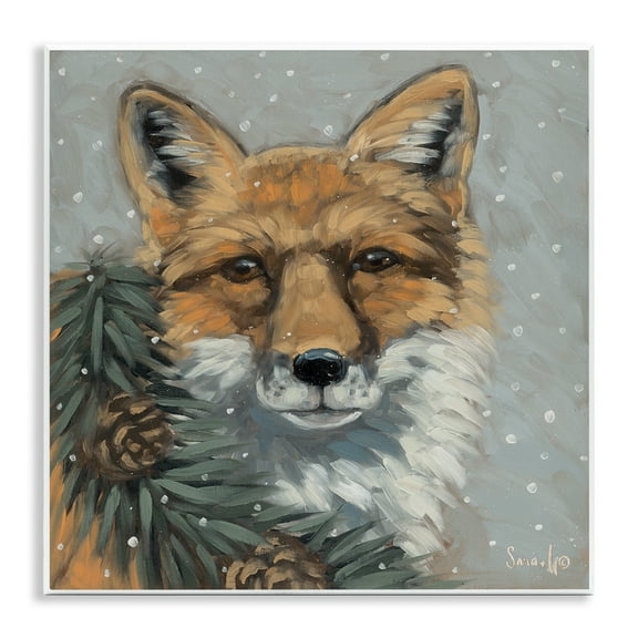 Stupell Industries Fox with Snowy Pinecones Holiday Painting Unframed Art Prints Wall Art, 12 x 12