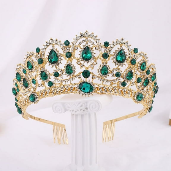 Namzi Wedding Tiara for Bride Princess Tiara Headband Bridal Crown,Crystal Rhinestone Hair Jewelry Decor for Queen Girl Bride Birthday Prom Wedding Pageant Halloween Costume Party(Green)