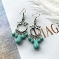 thumbnail image 4 of K-KED Ethnic Style Pine Stone Tibetan Silver Water Droplet Tassel Long Earrings-7, 4 of 9