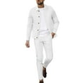 thumbnail image 2 of Maqroz Men's Comfortable Summer Set Long Sleeve Button Down Jacket and Drawstring Waist Pants Solid Color Casual Formal Outfit Fashion Dailywear, 2 of 7