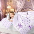 thumbnail image 3 of Meiyoeat Cute Watercolor Bow Cherry Twin Comforter Sets for Women Girls, Purple Aesthetic Plaid Gingham Bedding Set, Colorful Star Reversible, 2pcs, 3 of 6