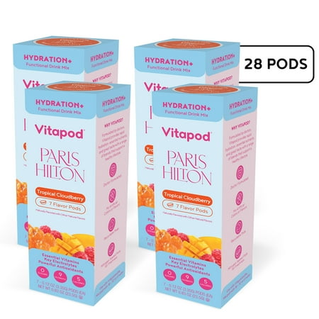 Paris Hilton x Vitapod Hydration+ Tropical Cloudberry Functional Drink Mix, 28 Pods, Sugar-Free, 5 Calories, Packed with Electrolytes, Antioxidants, and Essential Vitamins