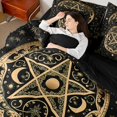 thumbnail image 5 of Homewish Glitter Stars Moon Queen Bedding, Leaves Print Bedding Comforter Set Queen, Gold Black, Black Reversible 7-Piece, 5 of 7