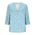 thumbnail image 5 of Njagoc3 Womens V - Neck 3/4 Sleeve Top, Light Blue Textured Solid Shirt, Elegant for Office Days, 5 of 6