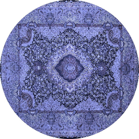 Ahgly Company Indoor Round Medallion Blue Traditional Area Rugs, 7' Round