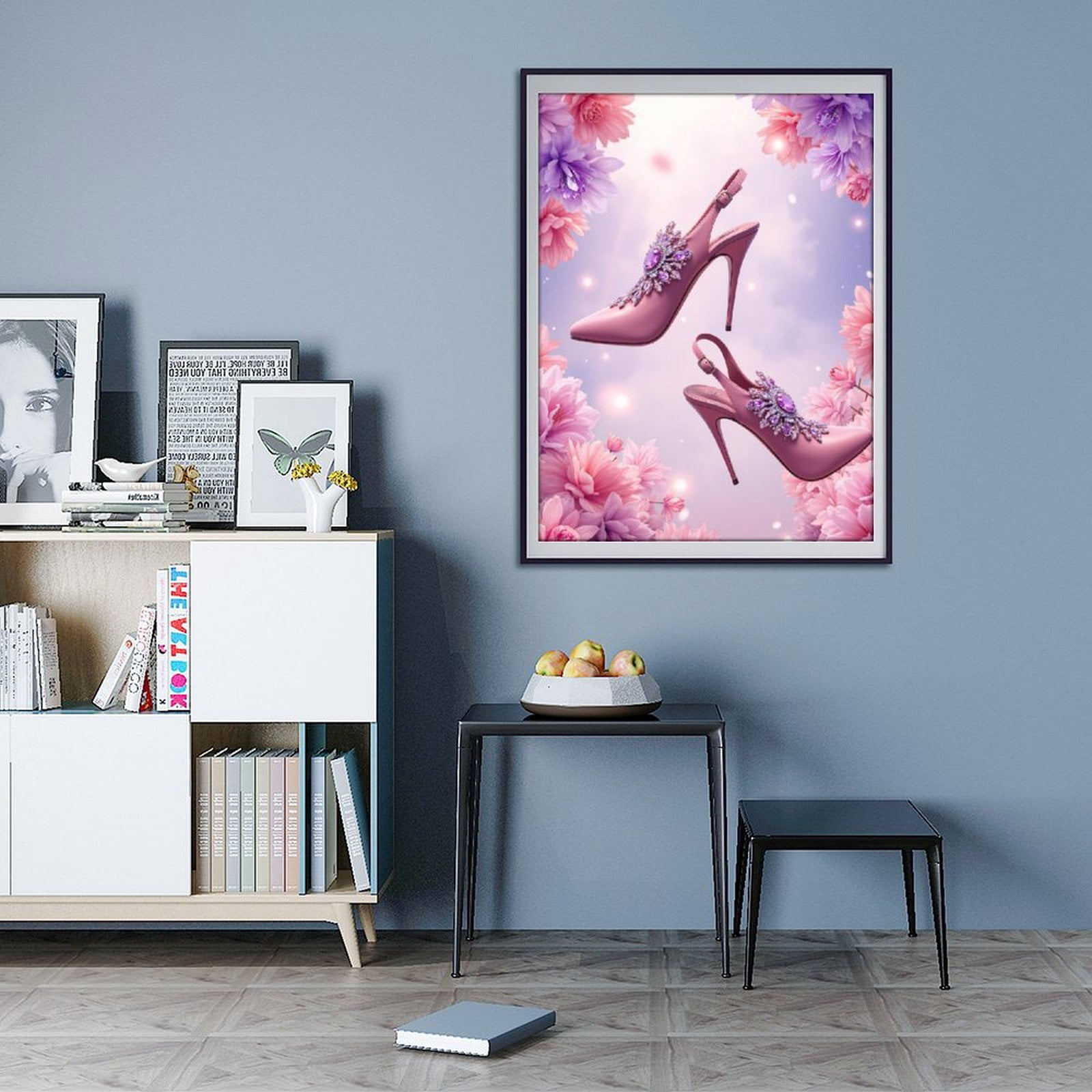 Diamond Art Kits for Adults - 5d Pink Floral Gem Heels Fantasy Diamond Painting for Adults, Diamond Art for Adults Beginners, Diamond Painting Kits for Adults for Home Wall Decor