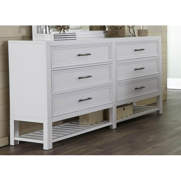 Drawer Dresser In Tuxedo White Finish, Small Dresser With Open Shelves