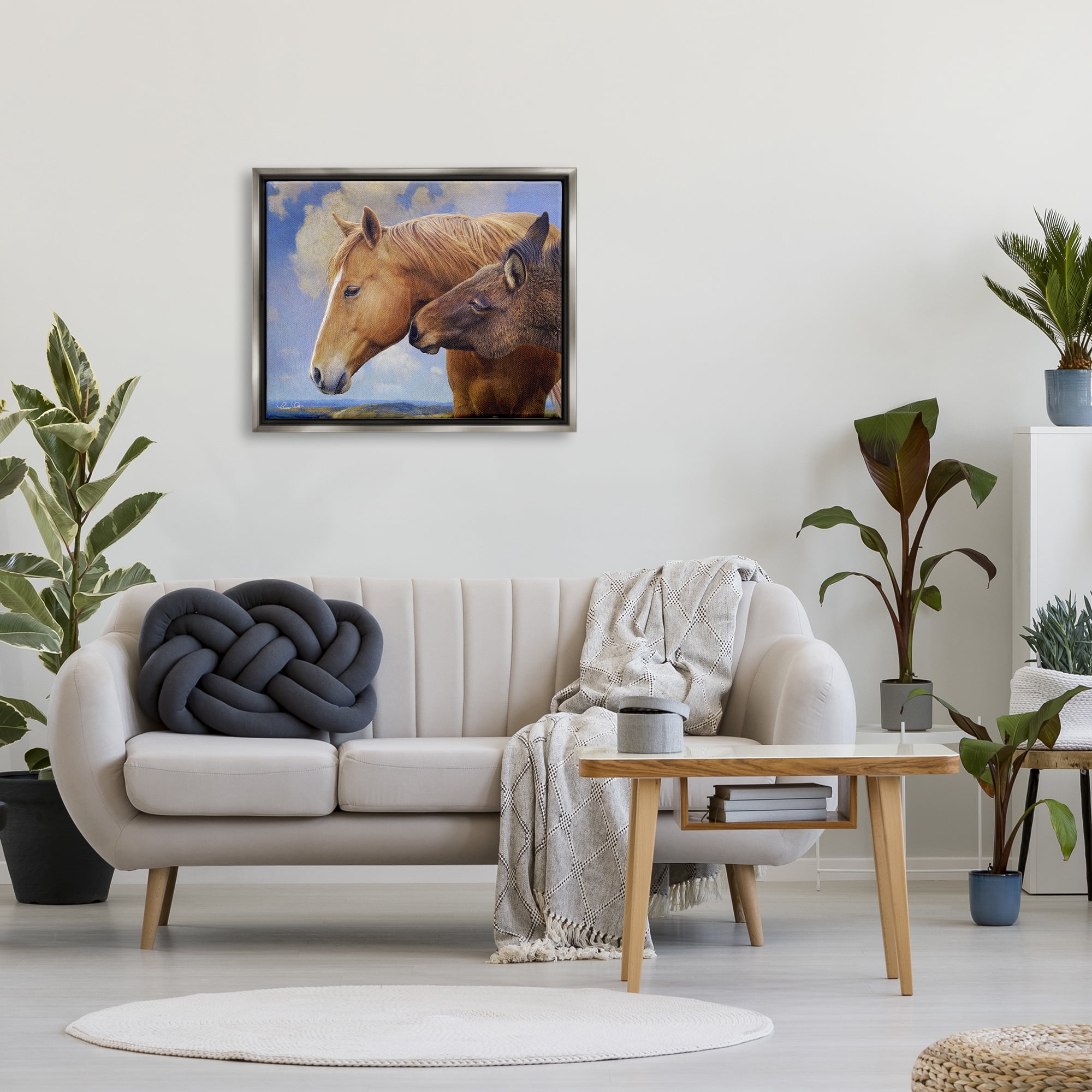Stupell Farmhouse Horses Cuddle Nature Landscape Animals & Insects Photography Gray Floater Framed Art Print Wall Art