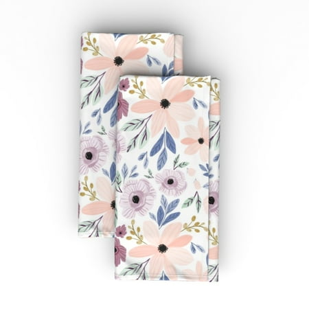 

Cotton Sateen Dinner Napkins (Set of 2) - Bloom Sugar Plum Poppy Baby Nursery Garden Flowers Vintage Style Pink Print Cloth Dinner Napkins by Spoonflower