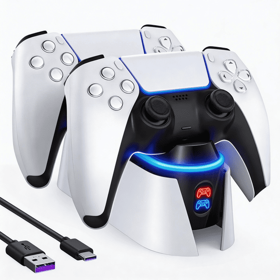 PS5 Controller Charging Station - PS5 Charging Dock for PlayStation 5 Dualsense, PS5 Controller Charger with LED Indicators & Charging Cable