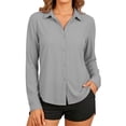 thumbnail image 2 of Aboser Sun Shirts for Women Long Sleeve UV Protection Dress Shirt Lapel Collar Button Down Blouse Lightweight SPF Shirts Swimwear Cover Up for Warm Weather, 2 of 6
