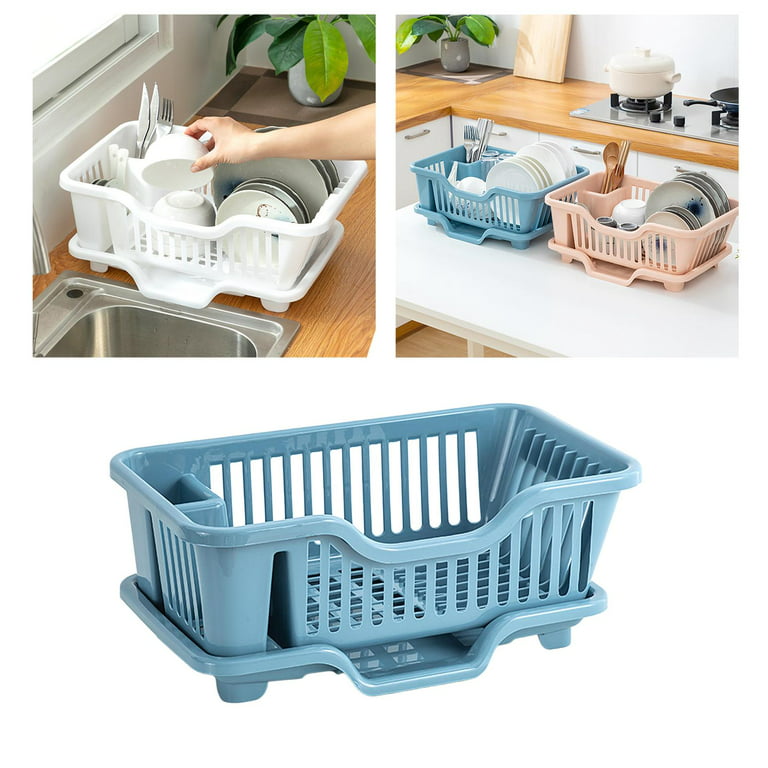 Sarvatr Blue Color Polypropylene 3in1 Dish Drainer Rack Kitchen Utensils  Organizer Drying Basket,utensil basket for kitchen with Drain Tray -  Sarvatr Store