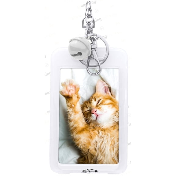 Mini Film Photo Keychain Picture Holder with Bell – Clear Photo Frame Key Chain for Instax Fujifilm Polaroid Mini 9 Film - DIY Picture Keychains for Wallet Size Photos, Gifts, White, Set of 1