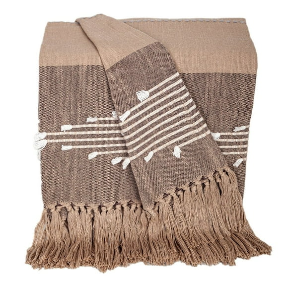 Parkland Collection Experience Warmth With Coffee Cotton Slub Throw (50” X 60” Size And Tassels)