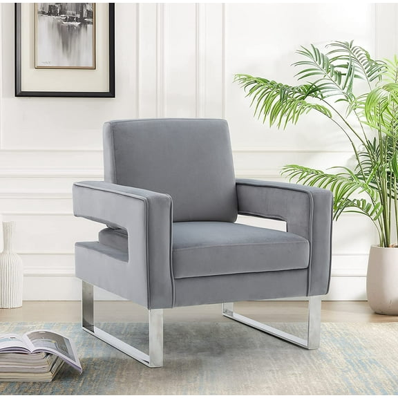 Locus Bono Velvet Arm Chair, Upholstered Lounge Chair for Living Room Home Office,Color Gray
