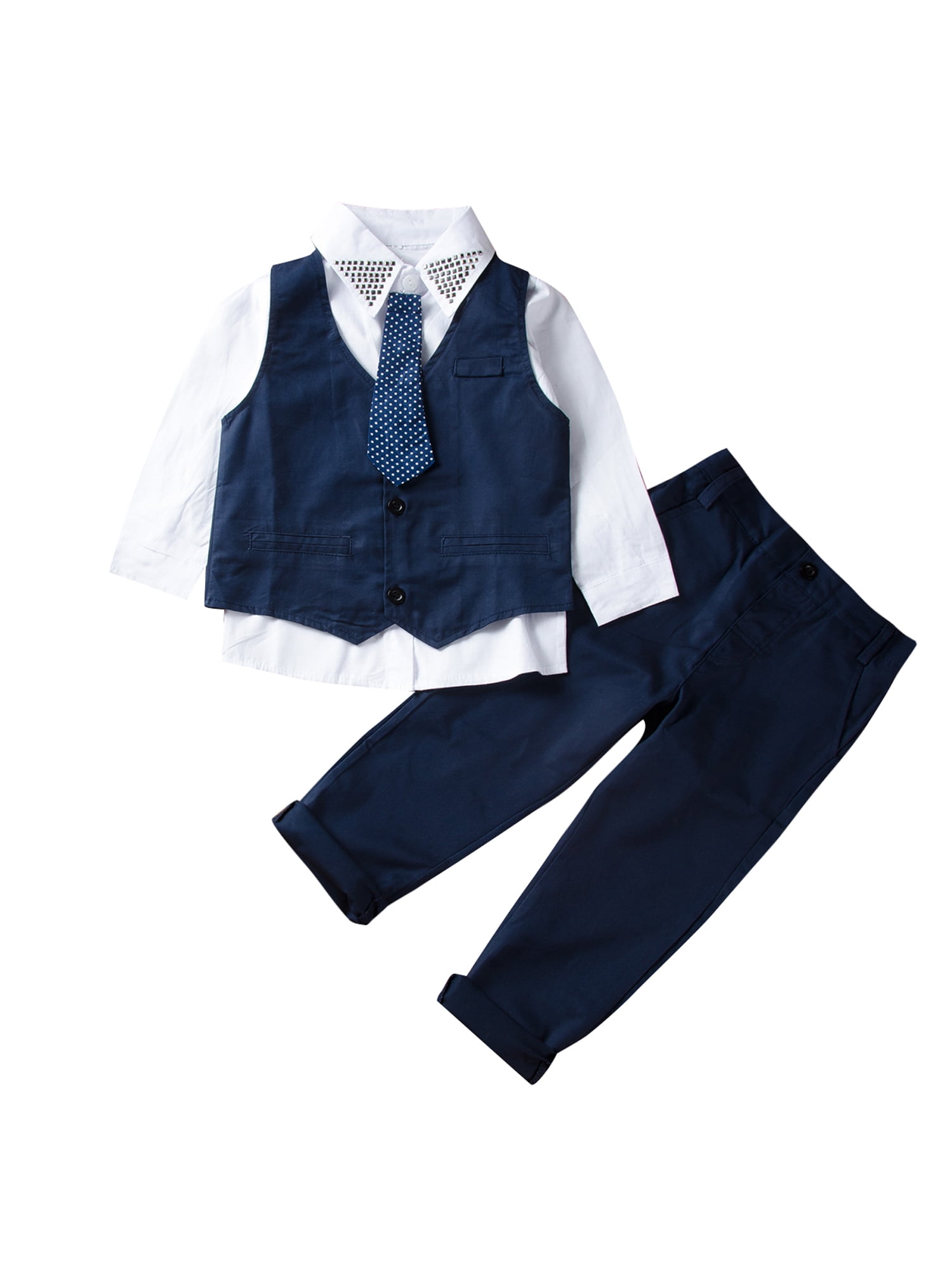 4Pcs Toddler Baby Little Gentleman Boy Suits Set Tuxedo Waistcoat ...