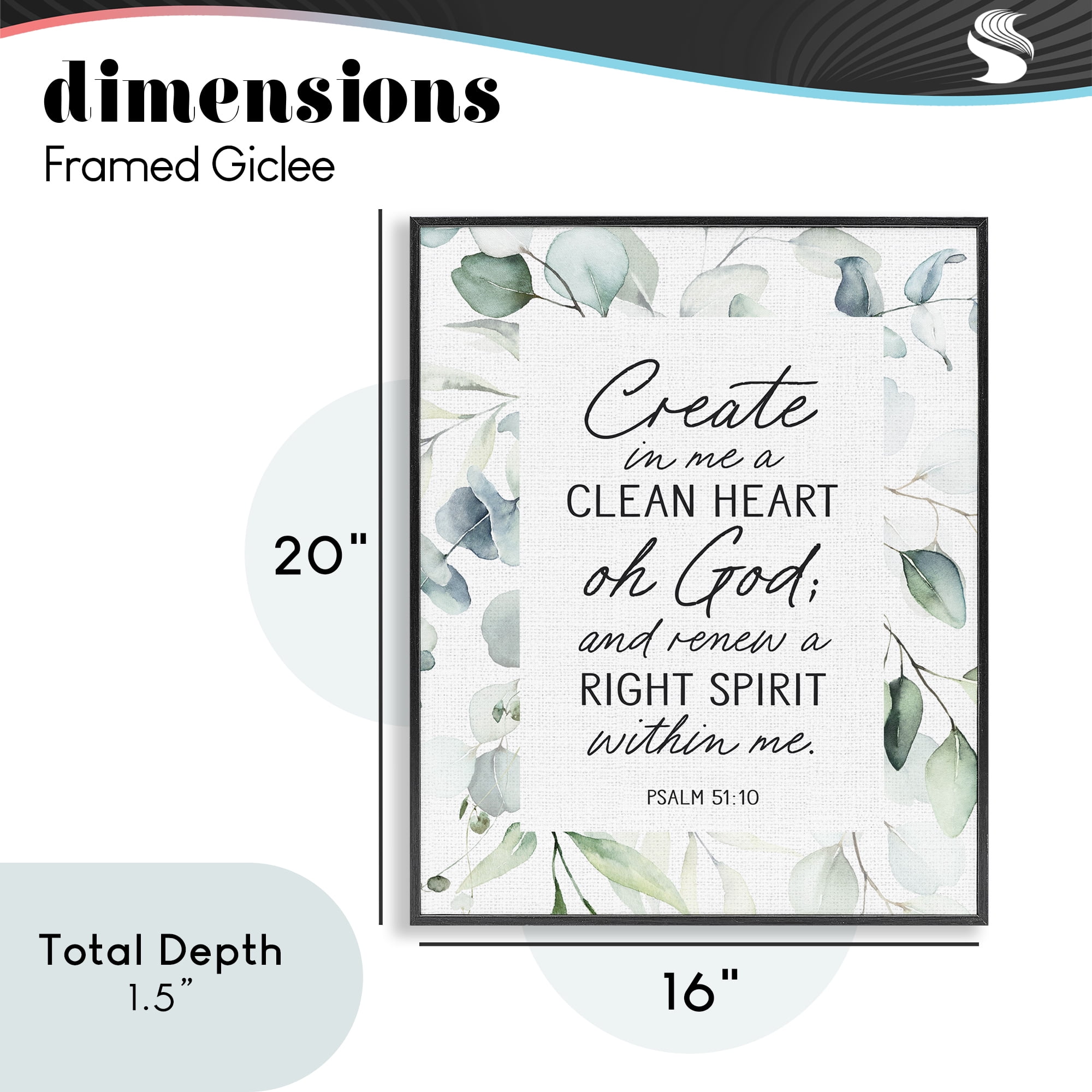 Clean Heart & Right Spirit Black Framed Giclee Art, design by Lettered and Lined