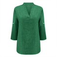 thumbnail image 4 of Linen Long Sleeve Shirt - Relaxed Fit Collared Blouse (Blue/Black/Green, S-XL) | Yubnlvae | Women Baggy Cotton Linen Tops Stylish Print Blouse for Women Plus (Green | XL), 4 of 4