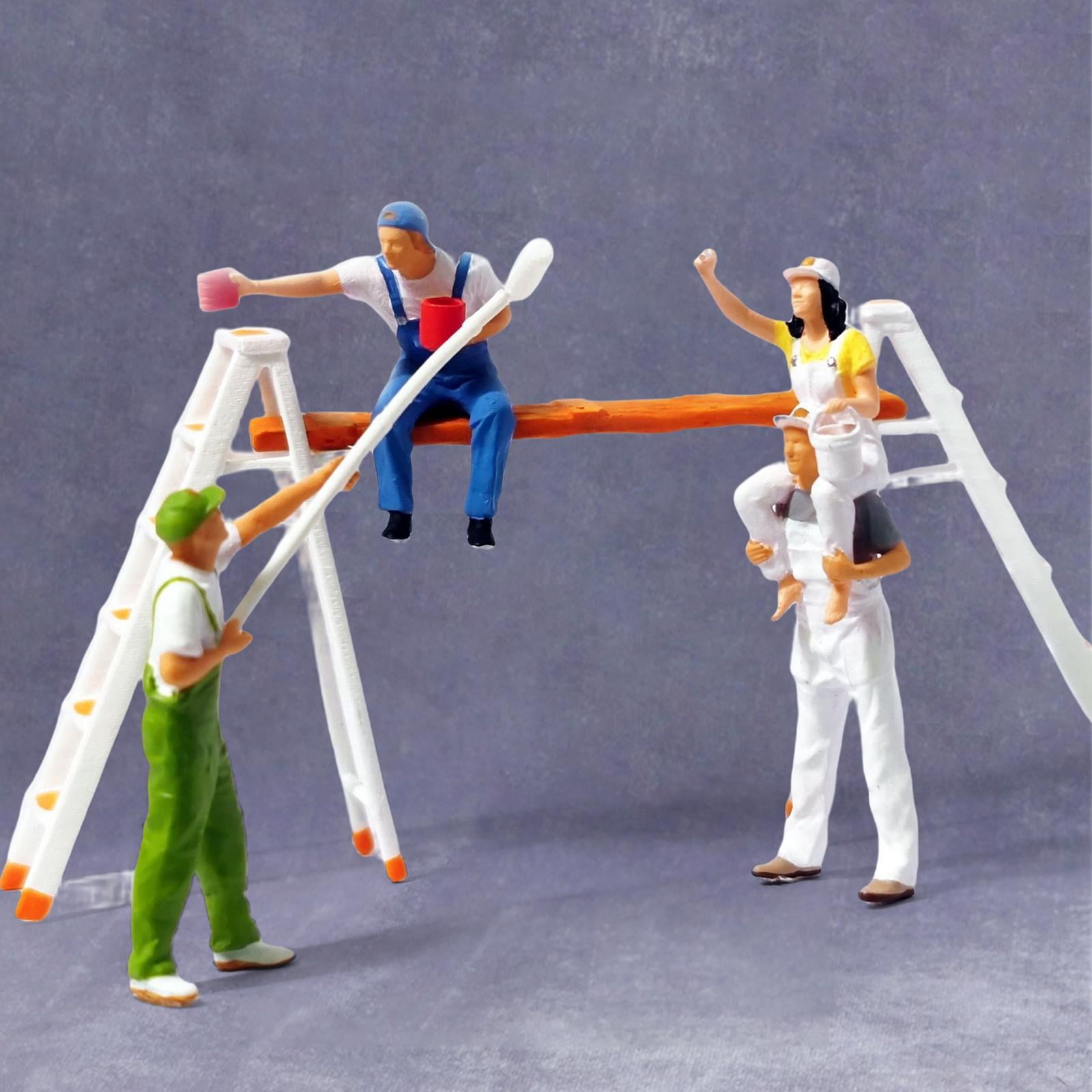 Hand Painted 1:87 Figure Painter Tiny People Painting Scene for Train Railways Table Building Layout Diorama Scenery HO , with Ladder Rack