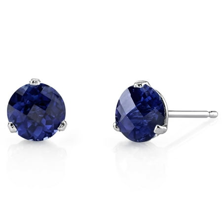 Peora 2.25 Ct T.G.W. Round-Cut Created Blue Sapphire 14K White Gold Stud Earrings