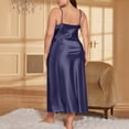 thumbnail image 4 of AHMOMEI Plus Size Satin Silk Nightdress for Women's Sexy Deep V Neck Negligees Long Adjustable Spaghetti Strap Chemise Navy XXXL, 4 of 4