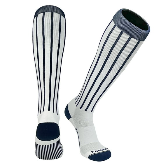 MK Socks Baseball Softball Pinstripe Knee high Socks - Navy White (XS)