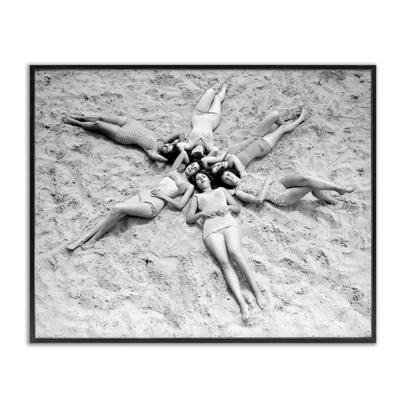 Stupell Industries Women on Beach in Star Shape People Photography Black Framed Art Print Wall Art, 14 x 11