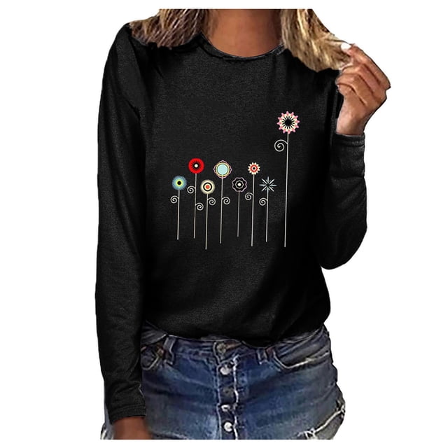 CEHVOM T-shirt Décontracté Imprimé pour Femmes Col Rond Manches Longues Blouse en Solde