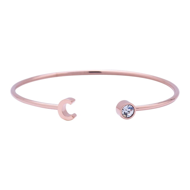 Pulsera Mujer Inicial Letra LuckyLy, Acero Inoxidable y Zirconia Cúbica, Modelo Sonia rosa UNITALLA