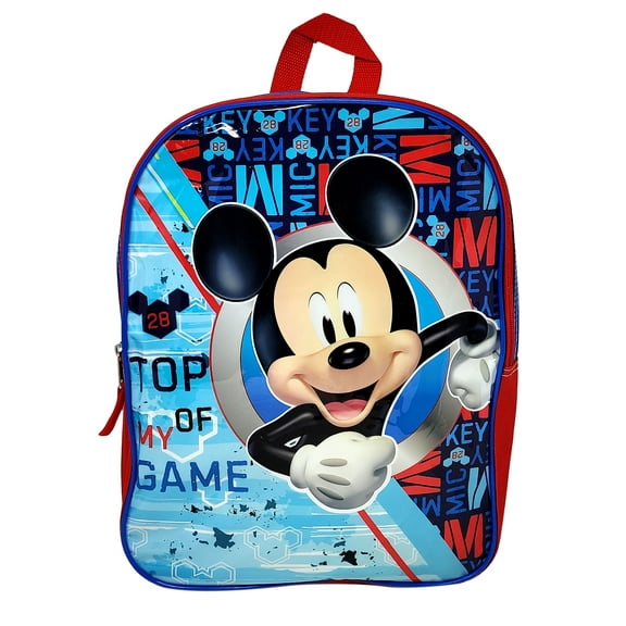 Disney Mickey Mouse Backpack 15" Top Of My Game Red Blue Plain Front