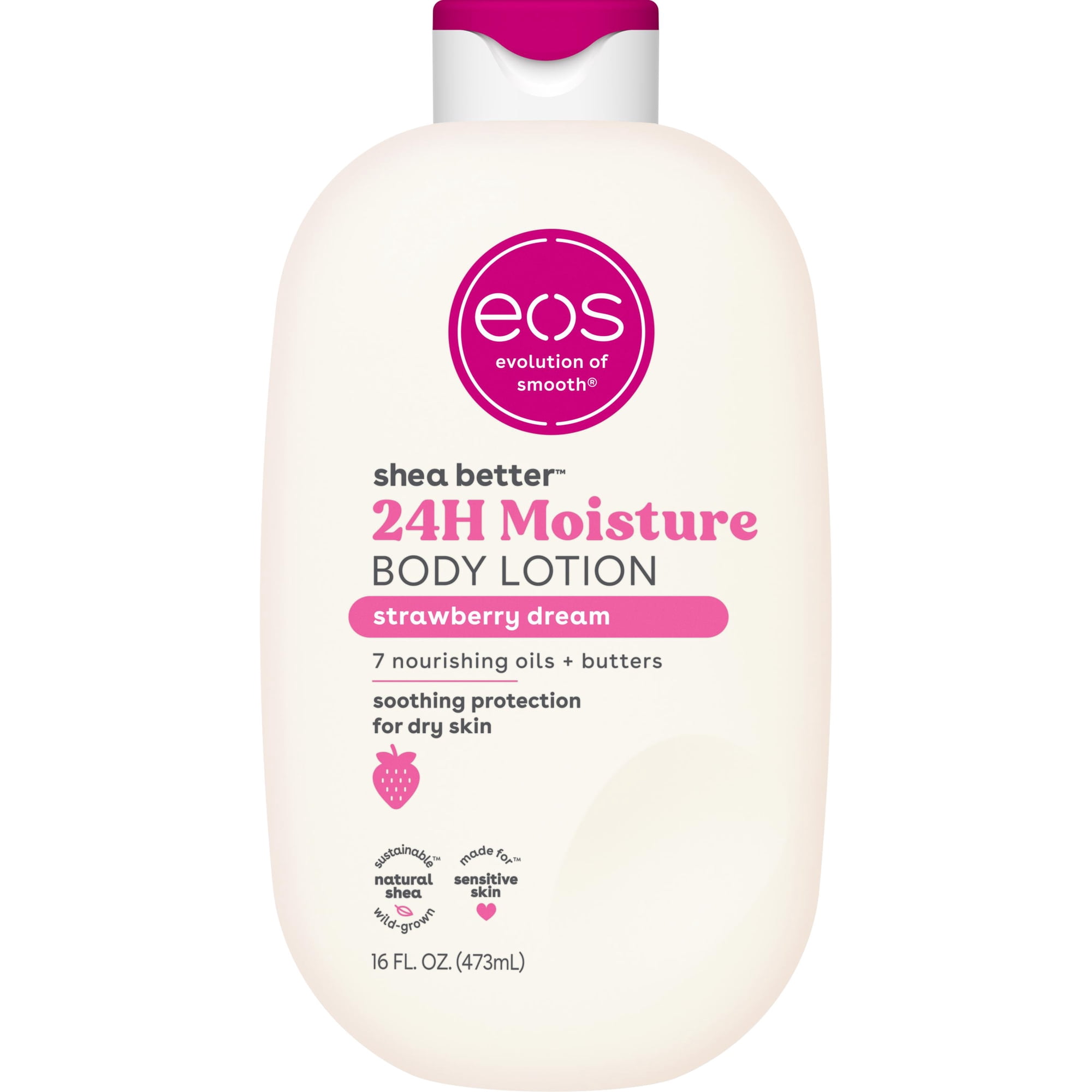 eos Strawberry Dream Body Lotion, 24 Hour Moisturizing Daily Body Moisturizer for Dry Skin with Shea Butter & Vitamin E, 16 fl oz