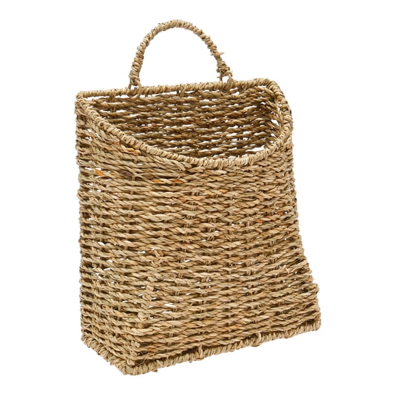 Hanging Wall Basket for Plants, Woven Wall Organizer for Entryway, Rustic Farmhouse Decor with Foldable Handle, Small Wall Planter for Indoor Home Garden Storage