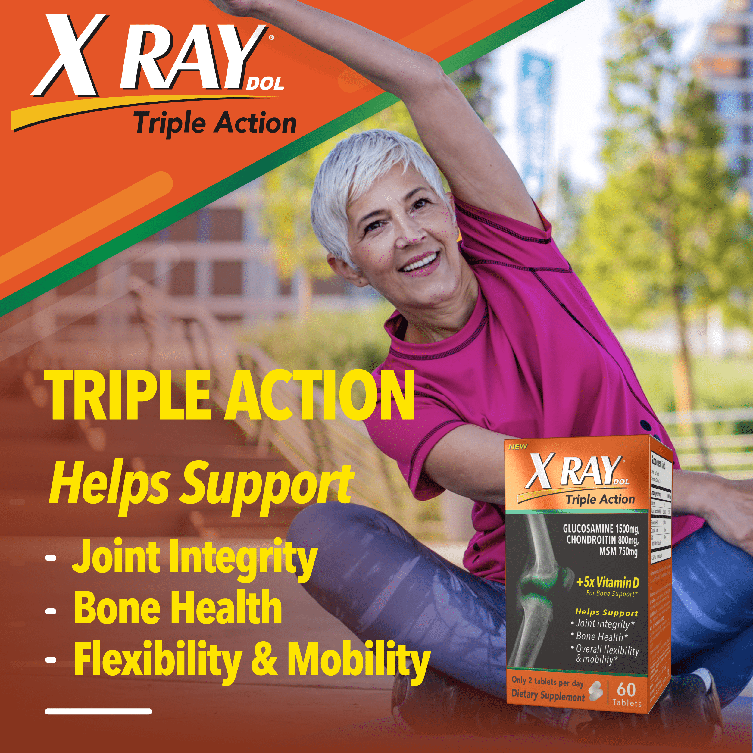 X Ray Triple Action Joint Health Supplement, Glucosamine Chondroitin, MSM, Vitamin D, 60 CT (Pack of 6)