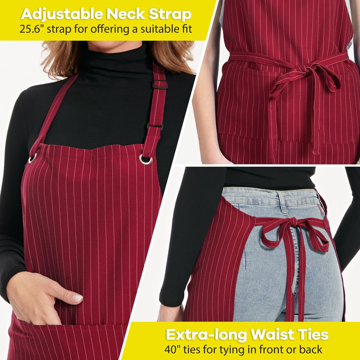 Stripe Stretch Apron for Men Women Chef Big and Tall Large Striped Aprons with Pockets for Kitchen Cooking Waterproof
