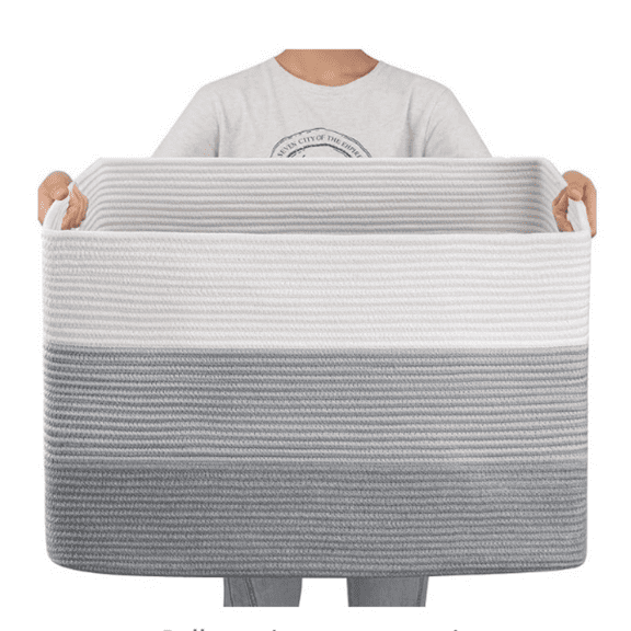 108L Super Large Blanket Basket, 25”x16”x16” Rectangle Woven Baskets for Storage, Cotton Rope Basket For Living Room, Toy Basket with Handle, Basket for Organizing - Gradient Grey