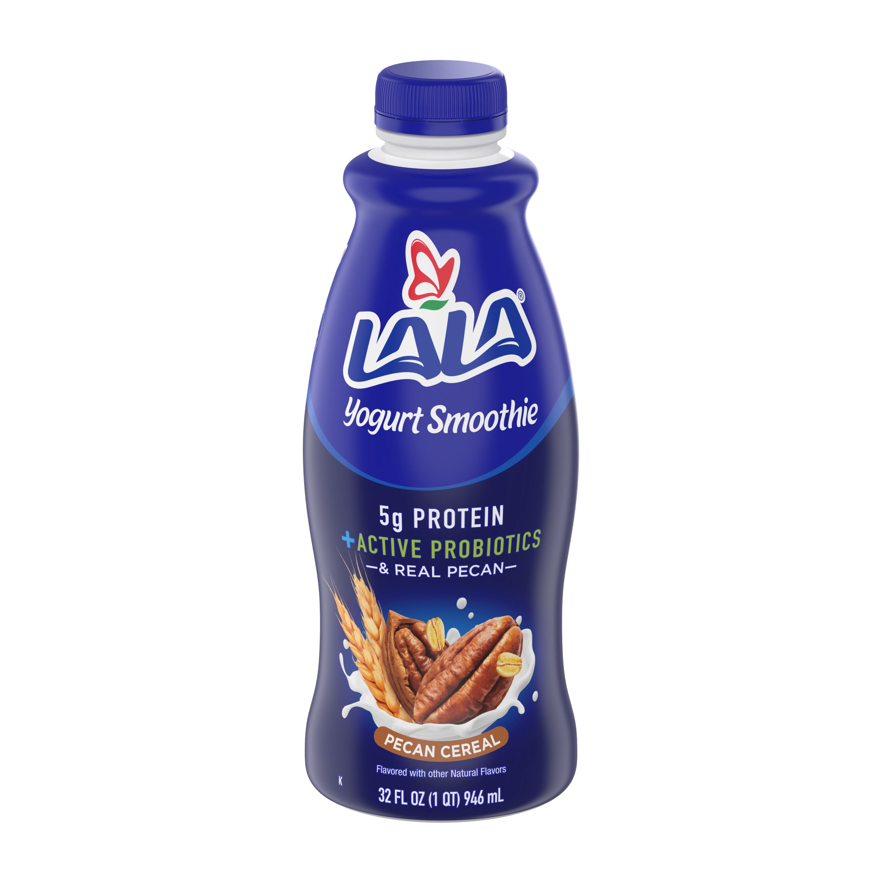LALA Probiotic Protein Yogurt Smoothie Drink for Kids and Adults, Pecan Cereal, 32 oz Plastic Bottle