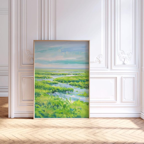 Marsh Landscape, South Carolina Pastel Marsh Art Poster, Wetlands Coastal Wall Art, Beach House Decor, Low Country Home Decor, 8x12 UNFRAMED
