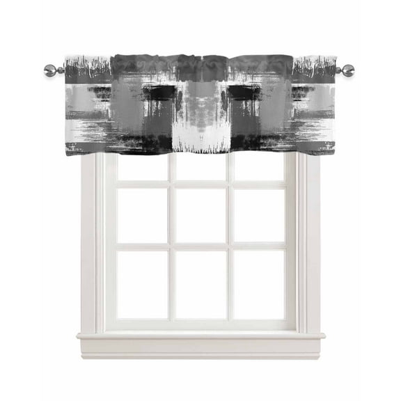 Contemporary Grey Linen Curtain Valance for Bedroom/Bathroom/Kitchen/Office/Living/Dining Room Windows,Abstract Black Grey White Street Art Pocket Topper Drapes Decorative Cafe Drapery Panel 54x18