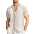 thumbnail image 2 of Men's Vintage Bowling Shirt Short Sleeve Button Down Summer Beach Shirts Khaki 4XL, 2 of 6