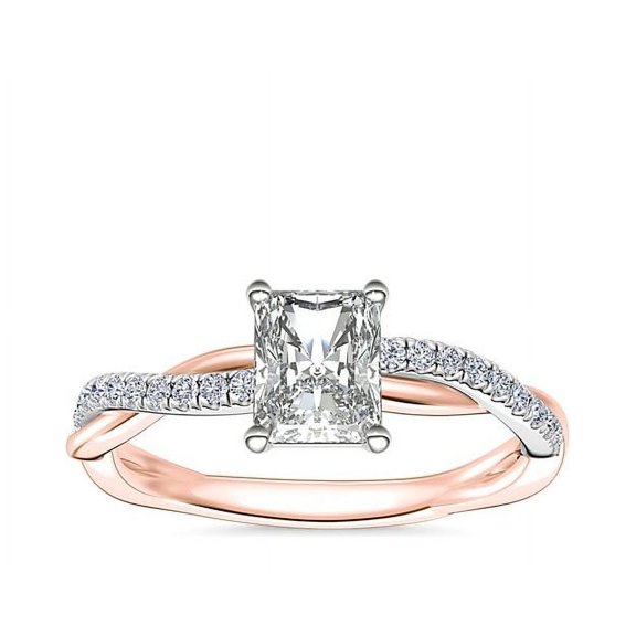 0.70 Ct Stunning Solitaire with Accents Clarity-VS1 Radiant Cut Natural Diamond Ring for Engagement Solid 14K Rose Gold Size 7