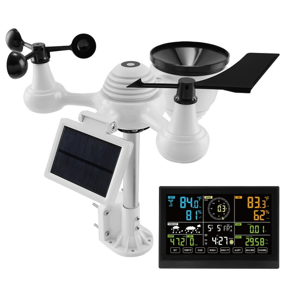 KFFKFF 7 in 1 Wi-Fi Weather Station,  7.5 in  Color Display, Solar-Powered Wireless Sensor for Indoor & Outdoor, Weather Monitor for Temperature Humidity Wind Speed/Direction & Rainfall