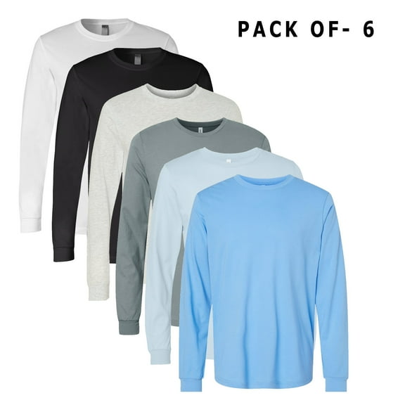 BELLA + CANVAS - 6 Pack T-Shirt | 4.2 Oz./yd², 100% Cotton | Long Sleeve Mix Color Tee - S Size